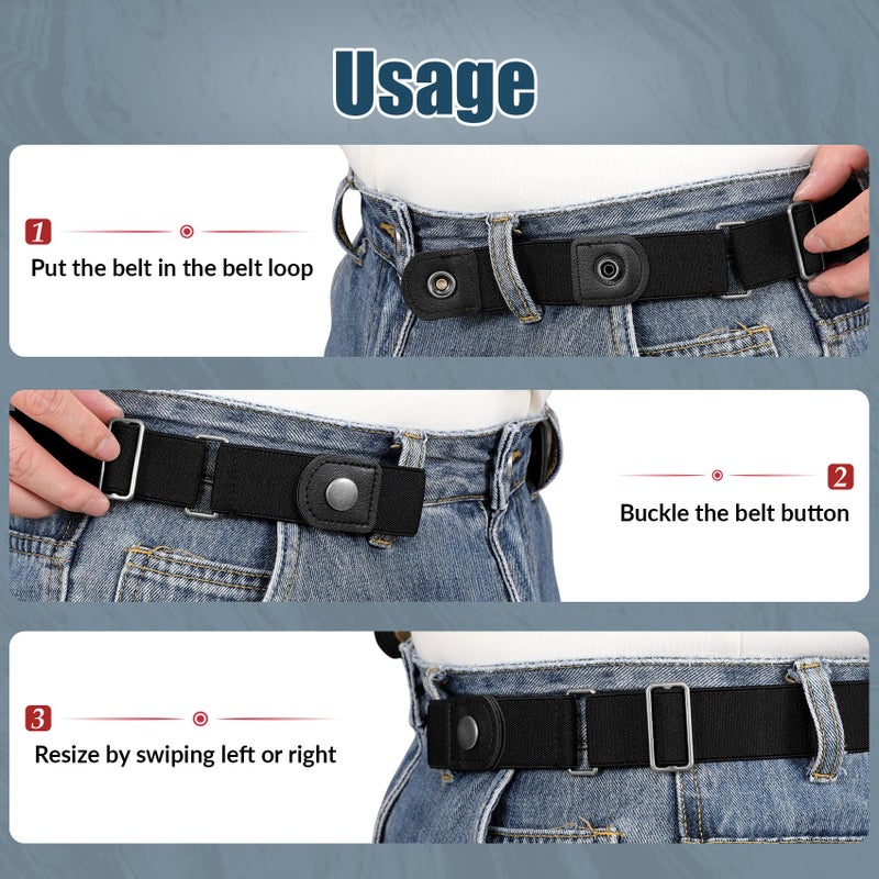 WERFORU 4 Pieces No Buckle Invisible Stretch Belt Buckle-Free Elastic Belt for Women and Men (03-black+coffee+blue+white, Suit for waist size 35-53 Inches) - Image 5